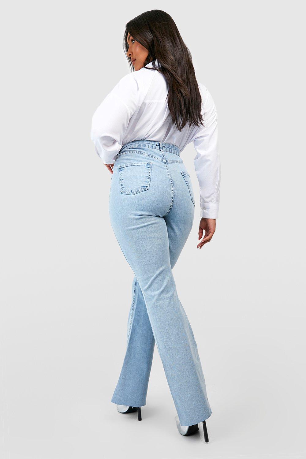 Flared denim clearance trousers